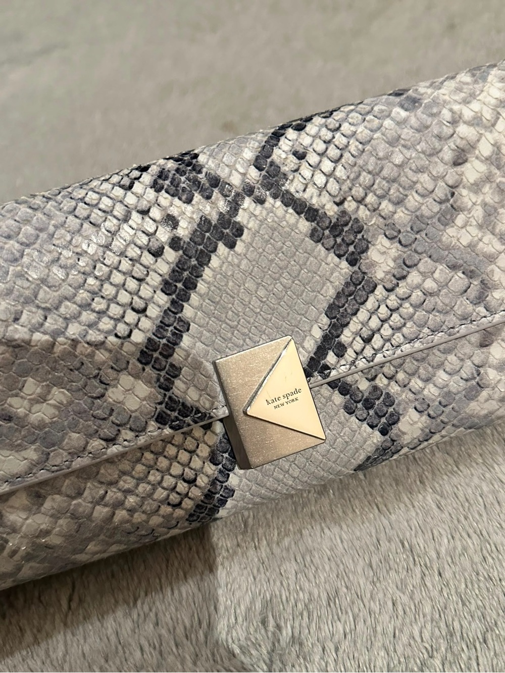 kate spade Gray Snake-Print Envelope Clutch with Metallic Accent